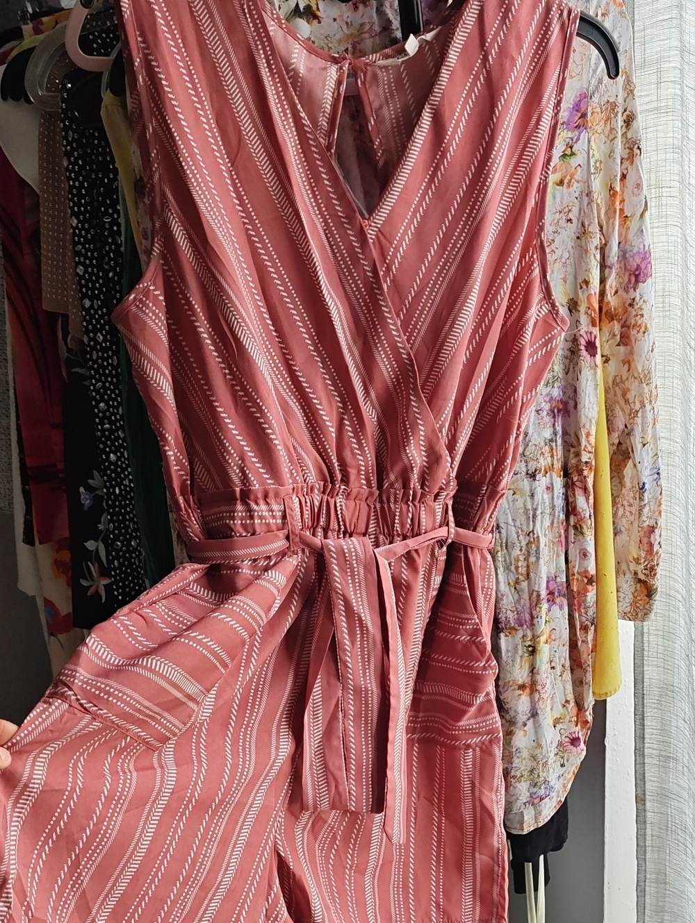 Dusty Rose Striped Sleeveless Jumpsuit